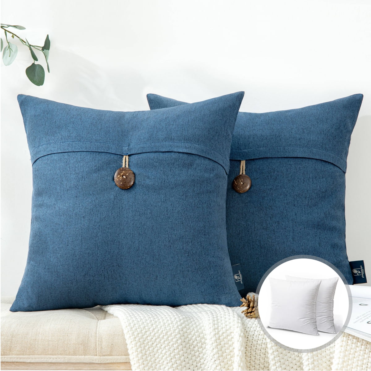 18-inch Double-corded Solid Twill Square Throw Pillows with Inserts (Set of  2) - Aqua Blue