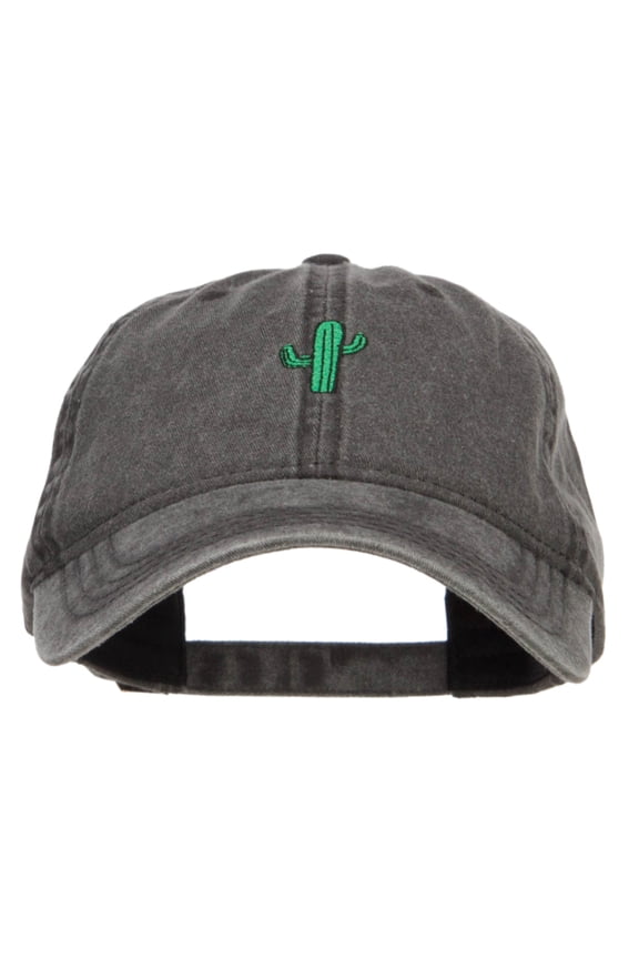 Single Cactus Embroidered Washed Cap - Black OSFM