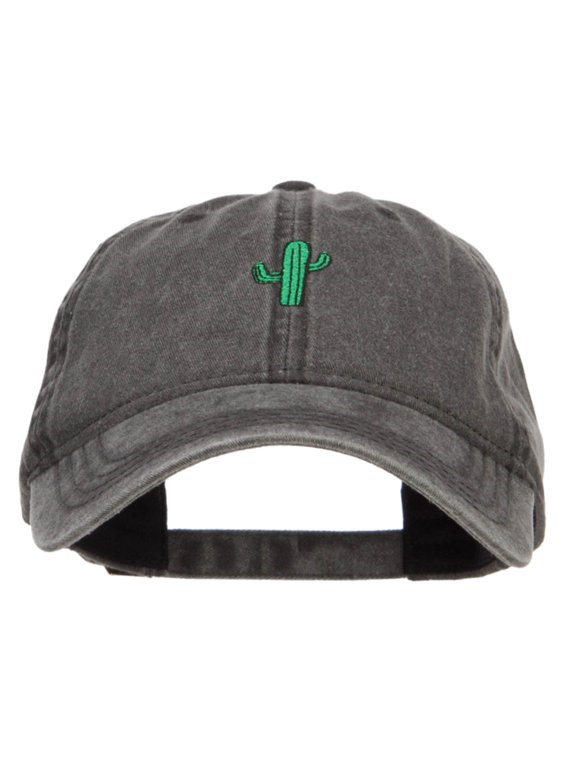 Single Cactus Embroidered Washed Cap - Black OSFM