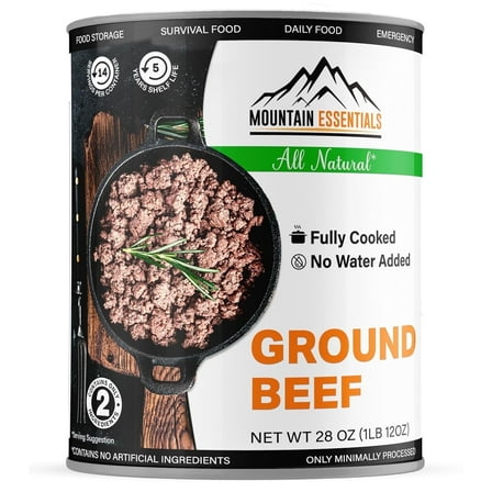 Mountain Essentials Canned Ground Beef, Fully Cooked, Ready to Eat, Gluten Free, 28 oz
