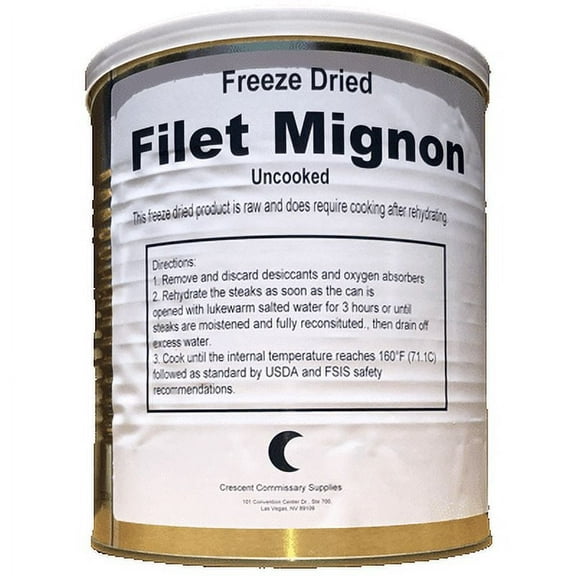 (Single Can) Military Surplus Freeze Dried Filet Mignon Steaks 25+ Years Long Shelf Life | Emergency Camping Food for Hiking, Backpacking | #10 Can