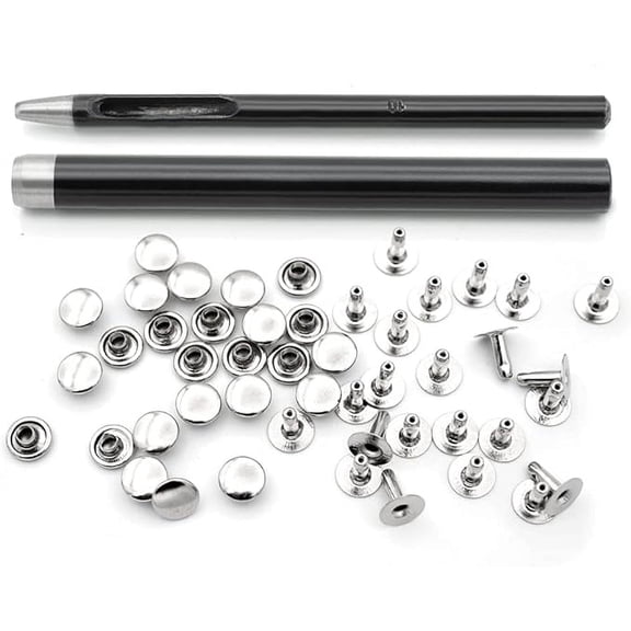CRAFTME STUDIO 7mm Single Cap Rivet Setter Tool Kit with Hole Cutter and 200 Silver Rivets