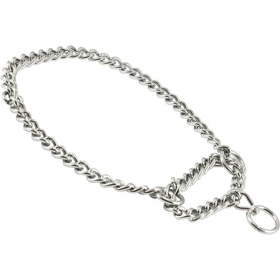 Single Chain Martingale Metal Dog Semi Choke Collar Chrome 8 Sizes (3mm Link: 16" Closed-18.5" Open)
