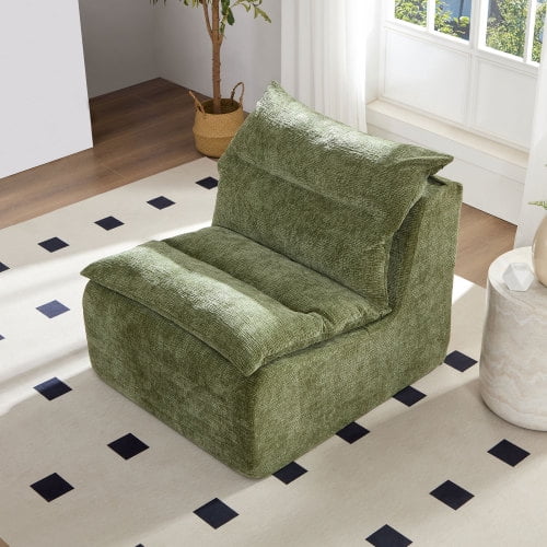 Single Chair Sofa Lounge Chair with Backrest, Fully Compressed Armless Chair, One-Piece Memory Foam, Removable Washable Cover, Modern Lazy Sofa for Living Room, Bedroom, Office, Green
