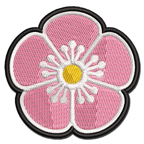 Single Cherry Blossom Flower Applique Multi-Color Embroidered Hook & Loop Patch - 3 Inch Medium