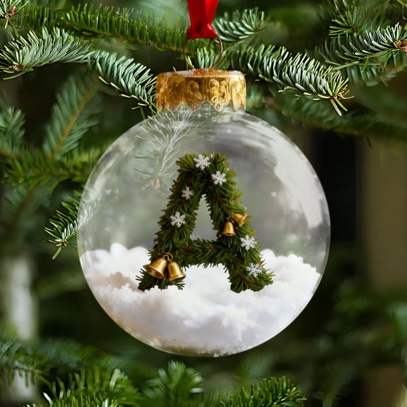 Single Christmas Alphabet Letter Ball Ornament, 3.10in Clear Plastic Hanging Bauble with Flat Acrylic Letter Inside, Personalized Initial Hanging Decor for Christmas Tree, Holiday Decor