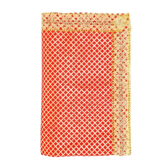 Single Chunari Decorative Velvet Large Cloth Puja Chunni (Size :- 42 Inches x 22 Inches) Aasan Mat for Statue Frame Idol Temple Indian Traditional New year Gifts Festival Decoration(Red and golden)
