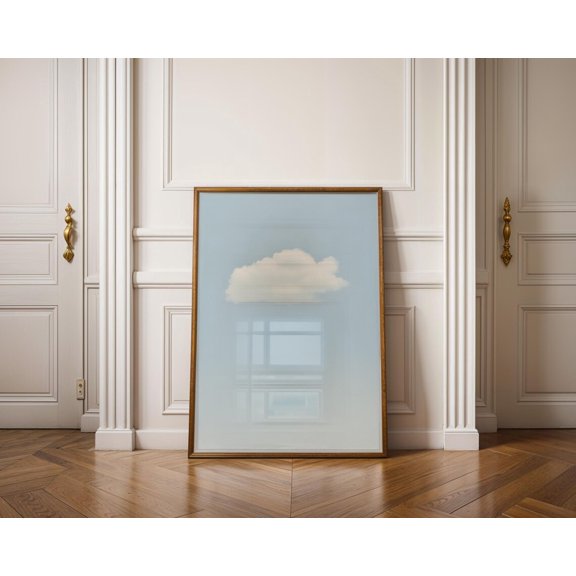Single Cloud Blue Sky Poster, Minimalist Zen Nature Wall Art, Calm Bedroom Living Room Decor