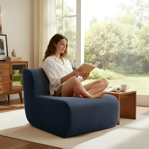 Single Cloud Sofa,Fireside Beanbag Chair Upholstered Floor Sofa Couch,Corduroy Boneless Couch for Small Spaces,Memory Foam Lounge Chair for Bedroom, Living Room, Blue