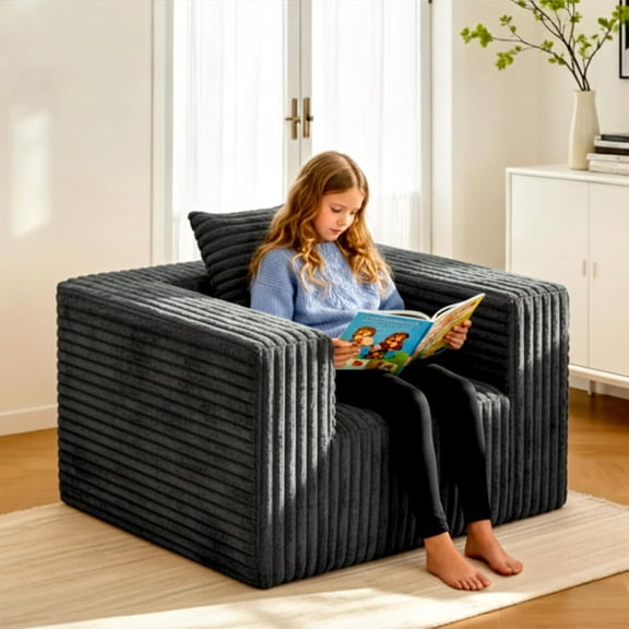 Single Cloud Sofa with High Backrest & Wider Armrest, Bean Bag Chair for Small Spaces