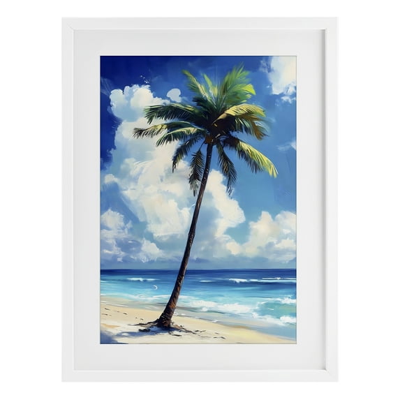 Stupell Industries Single Coastal Palm in Summer White Framed Print Under Glass, design by LSR Design Studio, 23 x 17