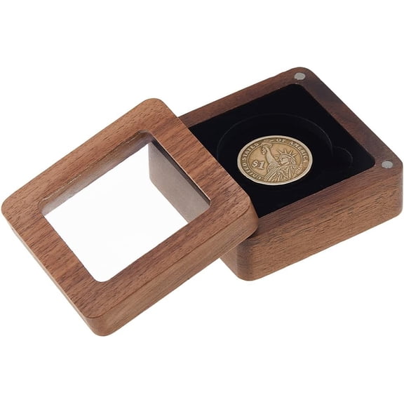 Single Coin Storage Case Wood Challenge Coin Dispaly Case Coins Presentation Box with Black Velvet 40mm Slot Coins Holder with Acrylic Clear Window for Collection Storage Display DIY
