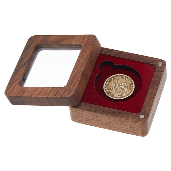Single Coin Storage Case Wood Challenge Coin Dispaly Case Coins Presentation Box with Dark Red Velvet 40mm Slot Coins Holder