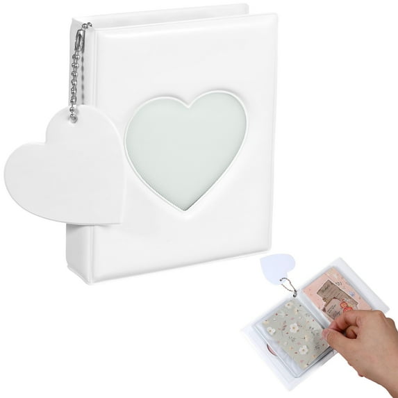 Single-Compartment Card Holder, White, 11*8 Cm, Photo Card Album Black Photo Album With Heart Shaped Cutouts 32 Pockets With Pendant.