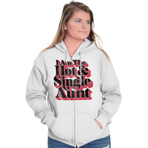 Single Cool Cute Funny Auntie Aunt Zip Hoodie Sweatshirt Women Brisco Brands L