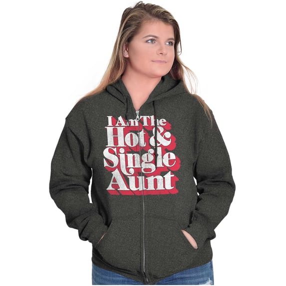 Single Cool Cute Funny Auntie Aunt Zip Hoodie Sweatshirt Women Brisco Brands S