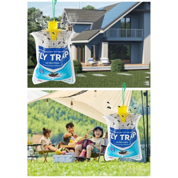 Single Count Disposable Hanging Fly Trap Outdoor, Water-Activated Soluble Bait Fly Capture Bag, Chemical-Free Large Volume Fly Catcher with Hanging Hook for Yard, Patio, Farm Barn