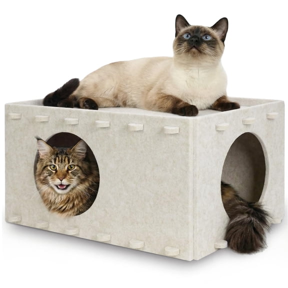 Single Cream Felt Cat Cave Bed for Indoor Cats