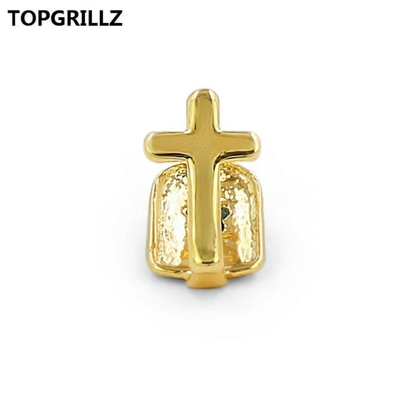 Single Cross Teeth Grillz Yellow Gold Color Plated Canine One Tooth Grills Upper Hip Hop Top Fangs Hollow Grill SH
