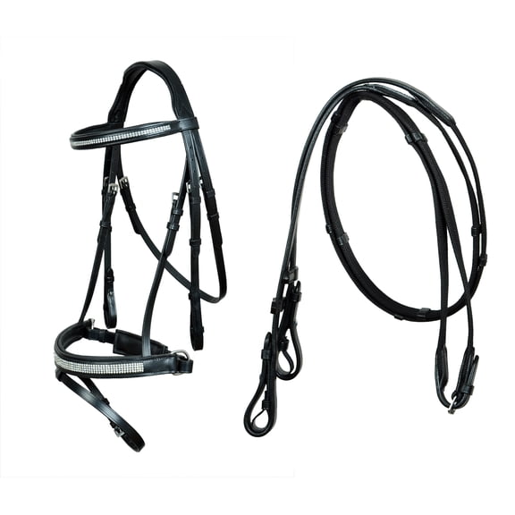Single Crown Classic Dressage Bridle- Black Leather Horse Size Reins 803HI27BK-F