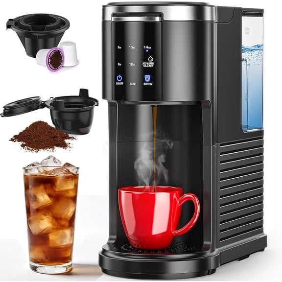 Single Cup Coffee maker Coffee makers with 40 Oz Water Tank single serve coffee machine 5 Brew Sizes Up To 14 Oz Coffee machine with Capsule and Ground Coffee