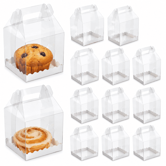 Single Cupcake Boxes 4x4x6 Inch Individual Cupcake Containers with Handles | Clear Gable Boxes for Bakery, Party Favors & Retail