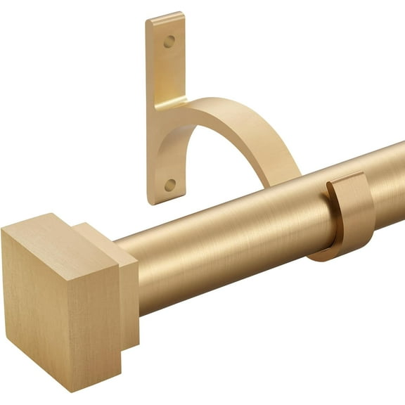 Single Curtain Rods for Windows 28 to 48 Inch(2.3-4ft),1 Inch Diameter Adjustable Heavy Duty Drapery Rods,with Modern Square Aluminum Alloy Finials,Warm Gold