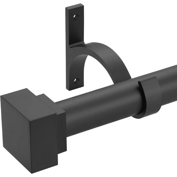 Single Curtain Rods for Windows 72 to 144 Inch(6-12ft),1 Inch Diameter Adjustable Heavy Duty Drapery Rods,with Modern Square Aluminum Alloy Finials,Matte Black