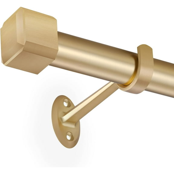 Single Curtain Rods,with Square Cylindrical Aluminum Alloy Finials,1 Inch Heavy Duty Drapery Rods Adjustable Length 36-72"(3-6ft),Gold
