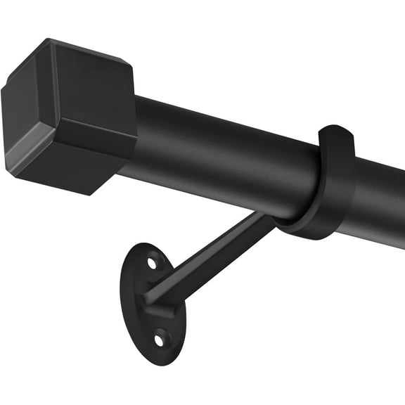 Single Curtain Rods,with Square Cylindrical Aluminum Alloy Finials,1 Inch Heavy Duty Drapery Rods Adjustable Length 36-72"(3-6ft),Matte Black
