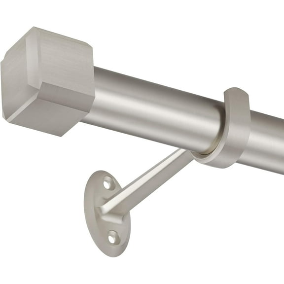 Single Curtain Rods,with Square Cylindrical Aluminum Alloy Finials,1 Inch Heavy Duty Drapery Rods Adjustable Length 72-144"(6-12ft),Satin Nickel