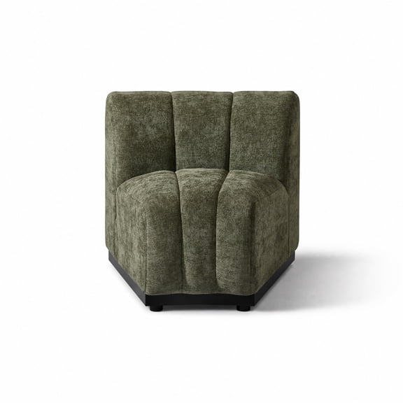 Single Curved Chair for Modular Sectional Sofa, Modern Deep Seat Sofa with Solid Wood Base, Chenille Cloud Couch for Living Room, Apartment, Green