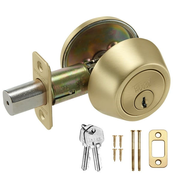 Design House Pro Deadbolt Double 2-Way Cylinder Deadbolt with Latch, Satin Gold