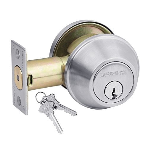 Lawrence Single Cylinder Commercial Door Lock Deadbolt, Satin Stainless Steel Deadbolt Locks with Keys for Right or Left Hand Doors
