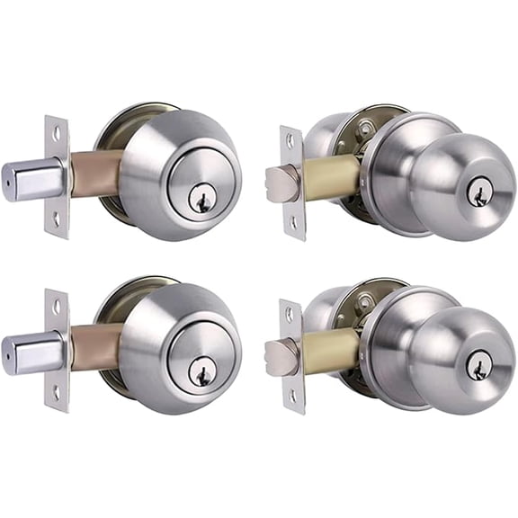 Single Cylinder Deadbolt Lock and Door Knob with Lock, Keyed Alike Door Locks for Front Door(Satin Nickel,2pack-Set)