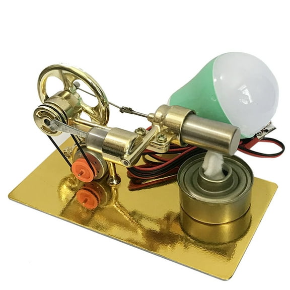 Single Cylinder Stirling Engine Model with Alcohol Lamp & LED Bulb - Golden Physics Science Experiment Kit for Adults