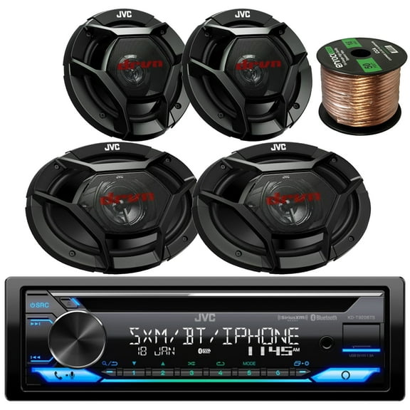 Single DIN AM/FM Stereo USB AUX CD Player Bluetooth Multimedia Radio Player Bundle with 2x 6x9" 3-Way Car Speakers, 2x 6.5" 2-Way Coaxial Speakers, 50Ft 16 Gauge Speaker Wire
