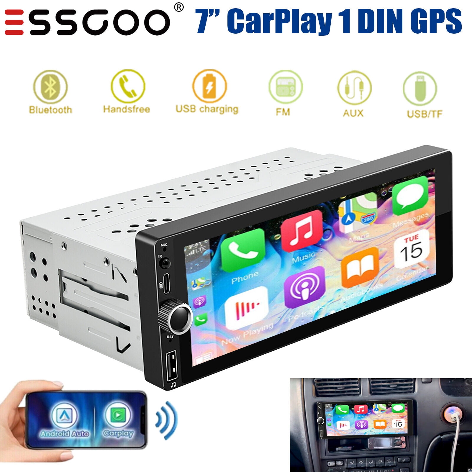Single DIN Android13 IPS Touch Screen 7" Car Stereo Apple Carplay GPS