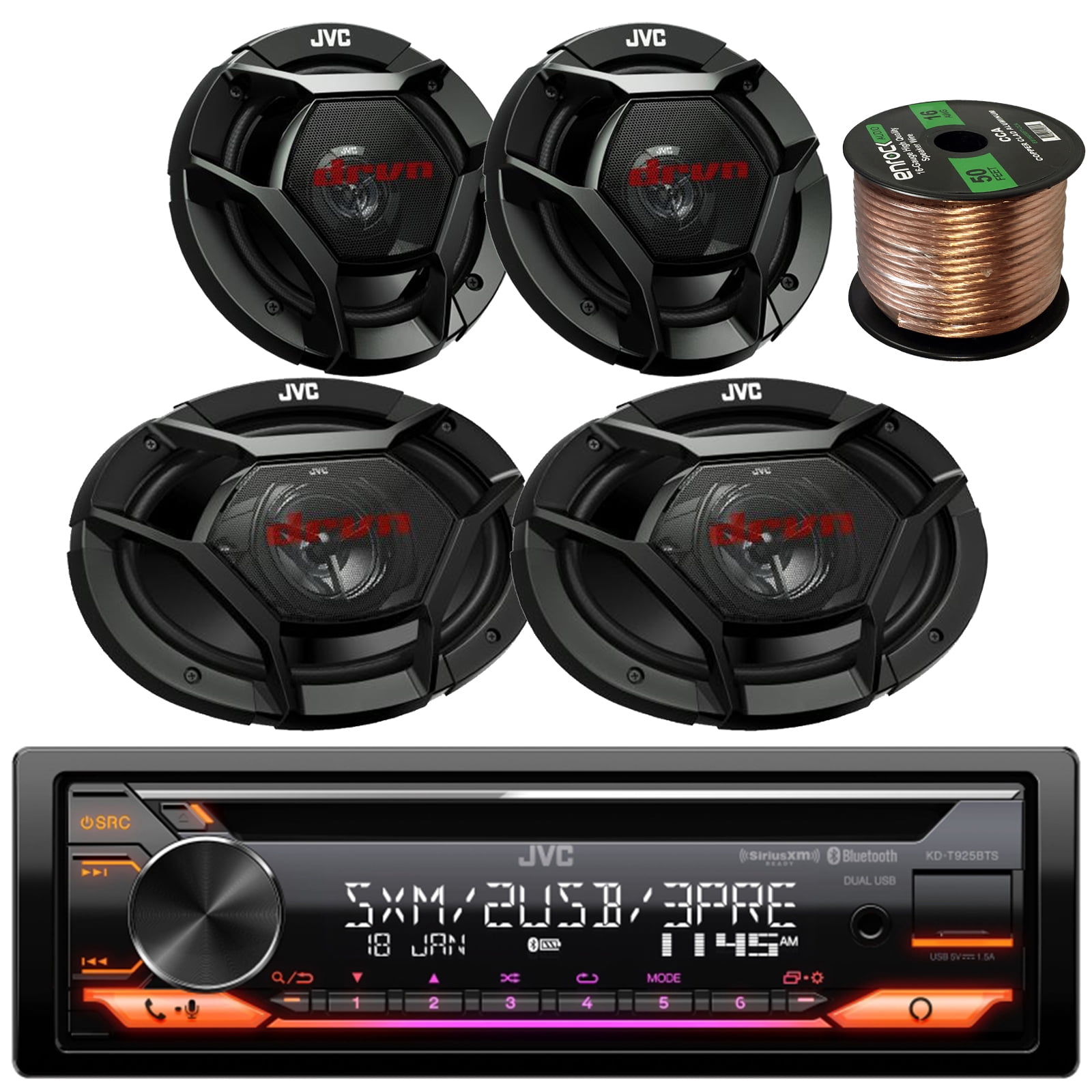 Single DIN Bluetooth CD Player USB AUX AM/FM Radio Stereo Player Bundle ...