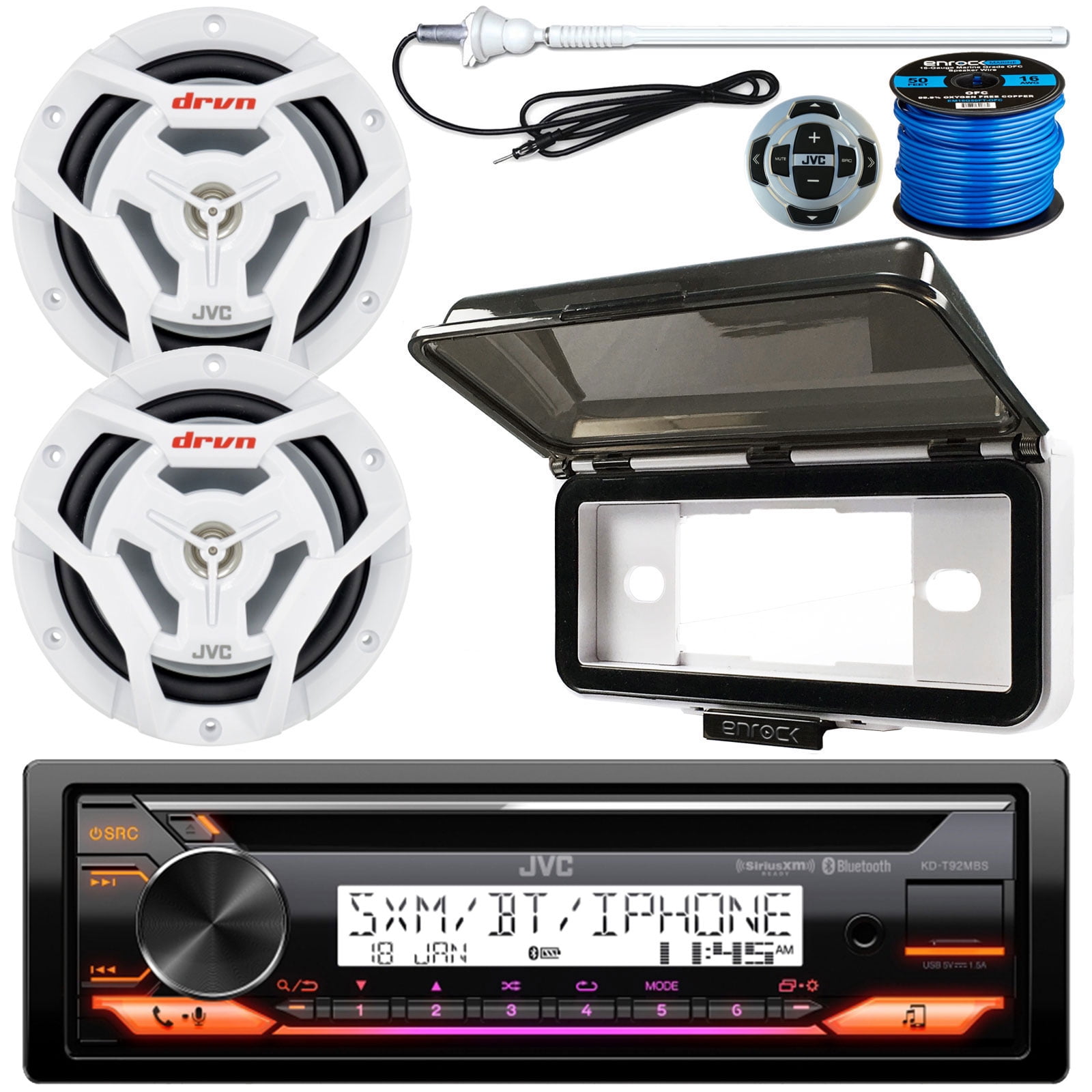 Single DIN Marine Bluetooth USB AUX AM/FM Radio CD Player Receiver ...