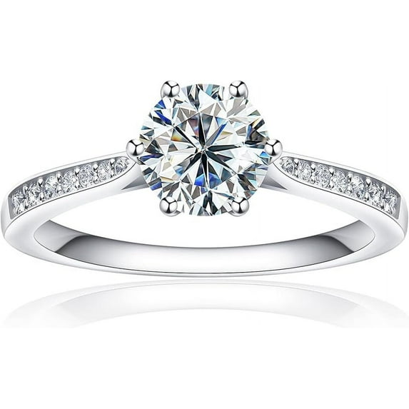 Single Diamond Ring Solitaire With Accent Ring 1.8 Ct Diamond 14K White Gold Over