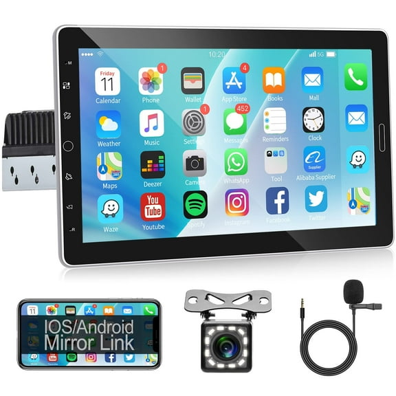 Single Din Android Car Stereo with Bluetooth Head Unit, S 10.1 Inch Detachable Touchscreen Car Radio1 din Built in GPS WIFI Bluetooth FM RDS Mirror Link USB + Backup Camera