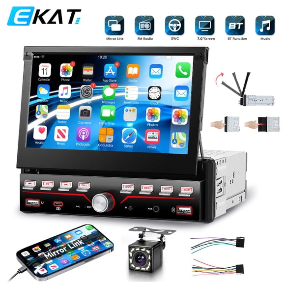 EKAT 7 in Single Din Car Stereo Radio with Mirrolink+Backup Camera
