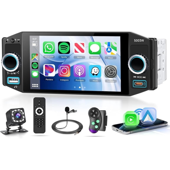 Single Din  Stereo with   , 5 Inch  Screen  Stereo 1 Din with Backup Camera  Radio Support Mirror Link  5.0 FM USB EQ Steering Wheel Control