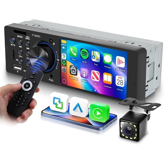 Single Din Stereo with , Touch Screen Audio Receiver with 1 Din, 4 Inch Radio MP5 Player Support FM/RDS Mirror Link /TF/AUX/SWC, Backup Camera