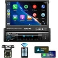 Single Din Touchscreen Car Stereo with Carplay & Android Auto, 7inch Flip Out Screen Car Stereo