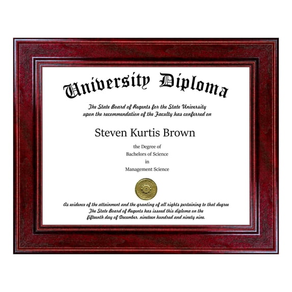 Single Diploma / Document Frame for 15" wide x 12" Tall Diploma