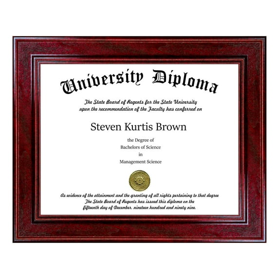 Single Diploma / Document Frame for 9" wide x 7" Tall Diploma