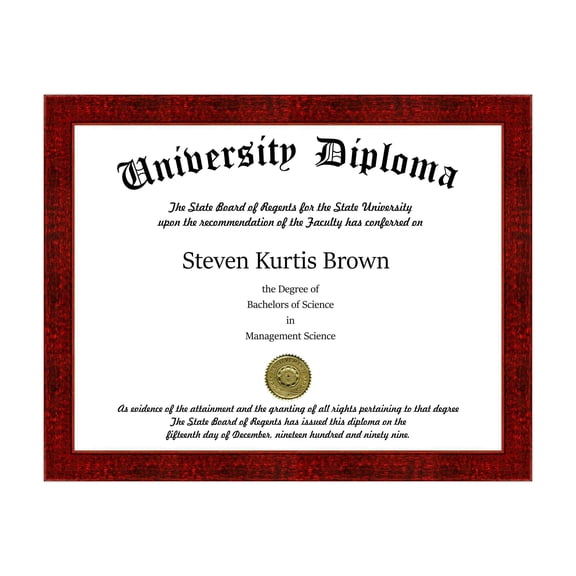 Single Diploma / Document Frame for 9" wide x 7" Tall Diploma