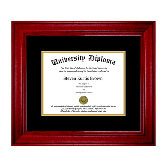 Single Diploma Frame with Double Matting for 14" x 11" Tall Diploma with Cherry 2" Frame